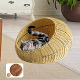 Cat Basket Bed Imitation Rattan Lounge Bed Ventilated Handmade Woven Cat Bed beige