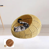 Cat Basket Bed Imitation Rattan Lounge Bed Ventilated Handmade Woven Cat Bed beige