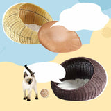 Cat Basket Bed Imitation Rattan Lounge Bed Ventilated Handmade Woven Cat Bed beige