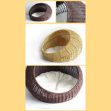 Cat Basket Bed Imitation Rattan Lounge Bed Ventilated Handmade Woven Cat Bed beige