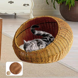 Cat Basket Bed Imitation Rattan Lounge Bed Ventilated Handmade Woven Cat Bed light brown