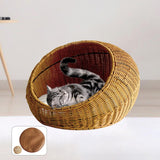 Cat Basket Bed Imitation Rattan Lounge Bed Ventilated Handmade Woven Cat Bed light brown