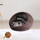 Cat Basket Bed Imitation Rattan Lounge Bed Ventilated Handmade Woven Cat Bed dark brown