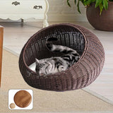 Cat Basket Bed Imitation Rattan Lounge Bed Ventilated Handmade Woven Cat Bed dark brown