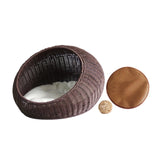 Cat Basket Bed Imitation Rattan Lounge Bed Ventilated Handmade Woven Cat Bed dark brown