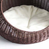 Cat Basket Bed Imitation Rattan Lounge Bed Ventilated Handmade Woven Cat Bed dark brown