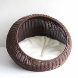 Cat Basket Bed Imitation Rattan Lounge Bed Ventilated Handmade Woven Cat Bed dark brown