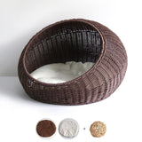Cat Basket Bed Imitation Rattan Lounge Bed Ventilated Handmade Woven Cat Bed dark brown