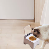 Maxbell Raised Cat Bowl Auto Open Cover Cat Dog Food Feeder Pet Bowl for Indoor Cats Ceramic Bowl