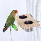 Maxbell Bird Feeding Dish Cup Wooden for Cage Bird Perch for Lovebird Macaw Parakeet Double bowl