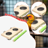 Maxbell Bird Feeding Dish Cup Wooden for Cage Bird Perch for Lovebird Macaw Parakeet Double bowl