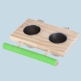 Maxbell Bird Feeding Dish Cup Wooden for Cage Bird Perch for Lovebird Macaw Parakeet Double bowl