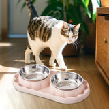 Maxbell Cat Food Bowls Convenient Large Capacity Easy to Clean Reliable Double Bowls Pink