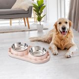 Maxbell Cat Food Bowls Convenient Large Capacity Easy to Clean Reliable Double Bowls Pink
