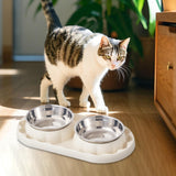 Maxbell Cat Food Bowls Convenient Large Capacity Easy to Clean Reliable Double Bowls White