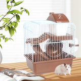 Maxbell 2 Tier Hamster Cage Portable Small Animal Cage for Hedgehog Rats Guinea Pigs Brown