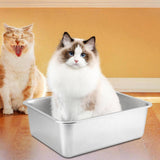 Maxbell Cat Litter Box Stainless Steel Anti Splashing Open Top Large for Indoor Cats 39.5cmx29.5cm