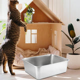 Maxbell Cat Litter Box Stainless Steel Anti Splashing Open Top Large for Indoor Cats 39.5cmx29.5cm