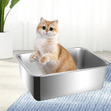 Maxbell Cat Litter Box Stainless Steel Anti Splashing Open Top Large for Indoor Cats 49.5cmx34.5cm