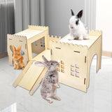 Maxbell Wooden Bunny Hideout Castle Sturdy Habitats for Hedgehog Gerbil Small Animal