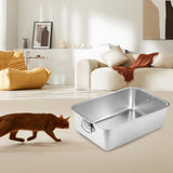 Maxbell Cats Litter Box Stainless Steel Non Stick Portable Sturdy Cat Toilet Sandbox L