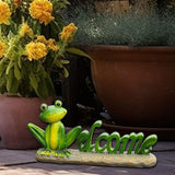Maxbell Welcome Frog Statue Sign Landscape Resin Figurine for Outdoor Bonsai Pathway
