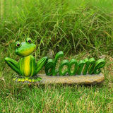 Maxbell Welcome Frog Statue Sign Landscape Resin Figurine for Outdoor Bonsai Pathway