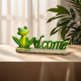 Maxbell Welcome Frog Statue Sign Landscape Resin Figurine for Outdoor Bonsai Pathway