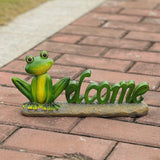 Maxbell Welcome Frog Statue Sign Landscape Resin Figurine for Outdoor Bonsai Pathway