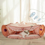 Maxbell 2 in 1 Cat Tunnel Bed Interactive Playing Hut for Small Animals Pets Ferrets Pink