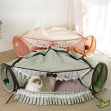 Maxbell 2 in 1 Cat Tunnel Bed Interactive Playing Hut for Small Animals Pets Ferrets Pink