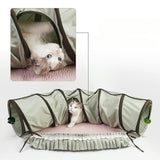 Maxbell 2 in 1 Cat Tunnel Bed Interactive Playing Hut for Small Animals Pets Ferrets Green