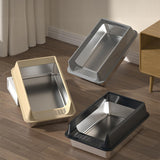 Maxbell Stainless Steel Cat Litter Box Convenient Detachable Non Stick Bottom Sturdy Black Medium