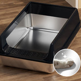 Maxbell Stainless Steel Cat Litter Box Convenient Detachable Non Stick Bottom Sturdy Black Medium