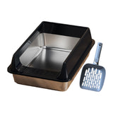 Maxbell Stainless Steel Cat Litter Box Convenient Detachable Non Stick Bottom Sturdy Black Large