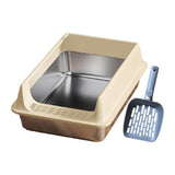 Maxbell Stainless Steel Cat Litter Box Convenient Detachable Non Stick Bottom Sturdy Khaki Medium