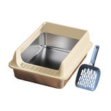 Maxbell Stainless Steel Cat Litter Box Convenient Detachable Non Stick Bottom Sturdy Khaki Medium