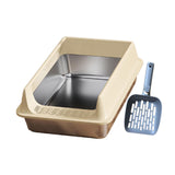 Maxbell Stainless Steel Cat Litter Box Convenient Detachable Non Stick Bottom Sturdy Khaki Medium
