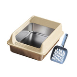 Maxbell Stainless Steel Cat Litter Box Convenient Detachable Non Stick Bottom Sturdy Khaki Medium