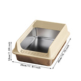 Maxbell Stainless Steel Cat Litter Box Convenient Detachable Non Stick Bottom Sturdy Khaki Large