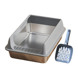 Maxbell Stainless Steel Cat Litter Box Convenient Detachable Non Stick Bottom Sturdy Gray Large