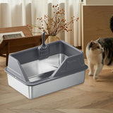 Maxbell Portable Stainless Steel Cats Litter Pan and Scooper Easy to Clean for Big Cats Deep Gray