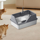 Maxbell Portable Stainless Steel Cats Litter Pan and Scooper Easy to Clean for Big Cats Deep Gray