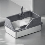 Maxbell Portable Stainless Steel Cats Litter Pan and Scooper Easy to Clean for Big Cats Deep Gray