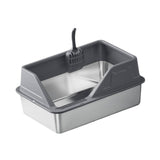 Maxbell Portable Stainless Steel Cats Litter Pan and Scooper Easy to Clean for Big Cats Deep Gray