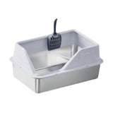Maxbell Portable Stainless Steel Cats Litter Pan and Scooper Easy to Clean for Big Cats Light Gray
