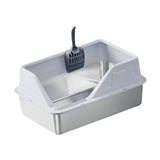 Maxbell Portable Stainless Steel Cats Litter Pan and Scooper Easy to Clean for Big Cats Light Gray