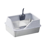 Maxbell Portable Stainless Steel Cats Litter Pan and Scooper Easy to Clean for Big Cats Light Gray