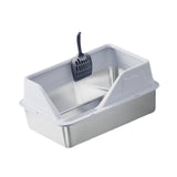 Maxbell Portable Stainless Steel Cats Litter Pan and Scooper Easy to Clean for Big Cats Light Gray