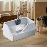 Maxbell Portable Stainless Steel Cats Litter Pan and Scooper Easy to Clean for Big Cats Light Gray